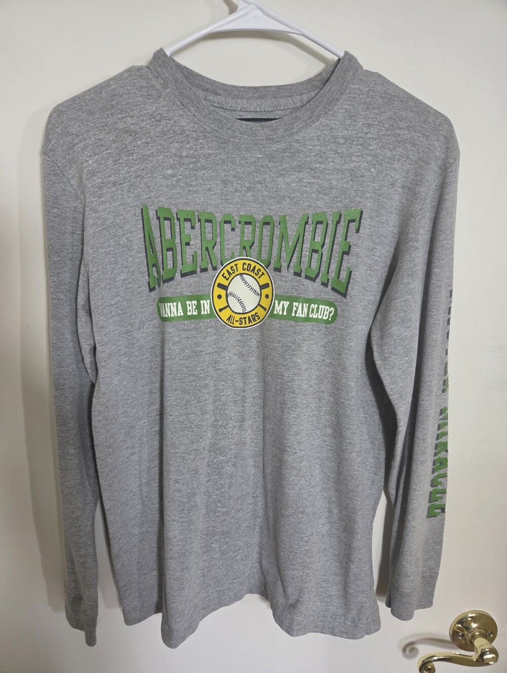 Abercrombie & Fitch Gray Crewneck Sweater with Green and Yellow Logo